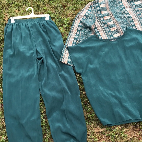 AB Sport 3 pc Green Geometric Pants Set Jacket Top - Picture 8 of 11